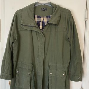 Olive Green Anorak Military Style Jacket Plaid Lining Tie Waist Size 3x